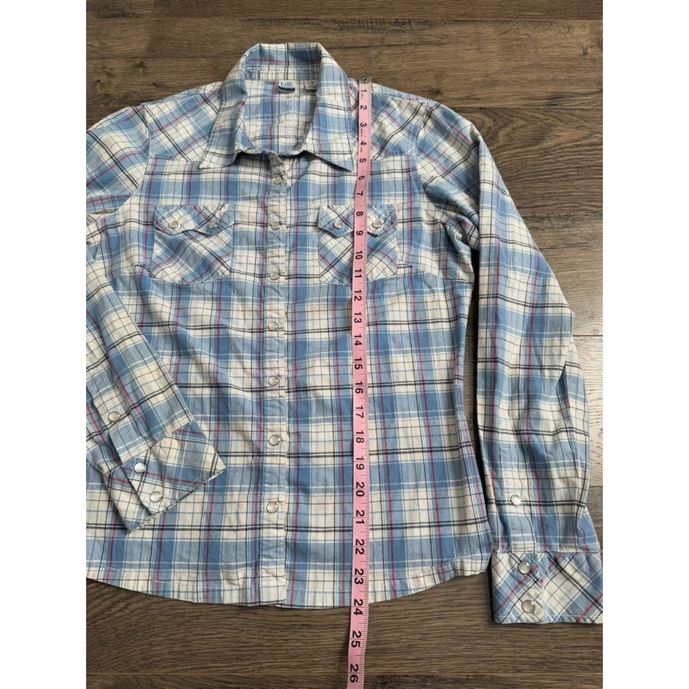 Womens TILT stretch western pearl snap long sleeve button up plaid size M - Picture 6 of 10